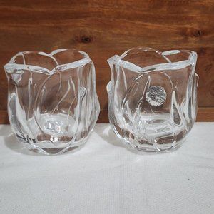 DePlomb Heavy Crystal Tulip Votive Candle Holder 4" tea light glass floral shape